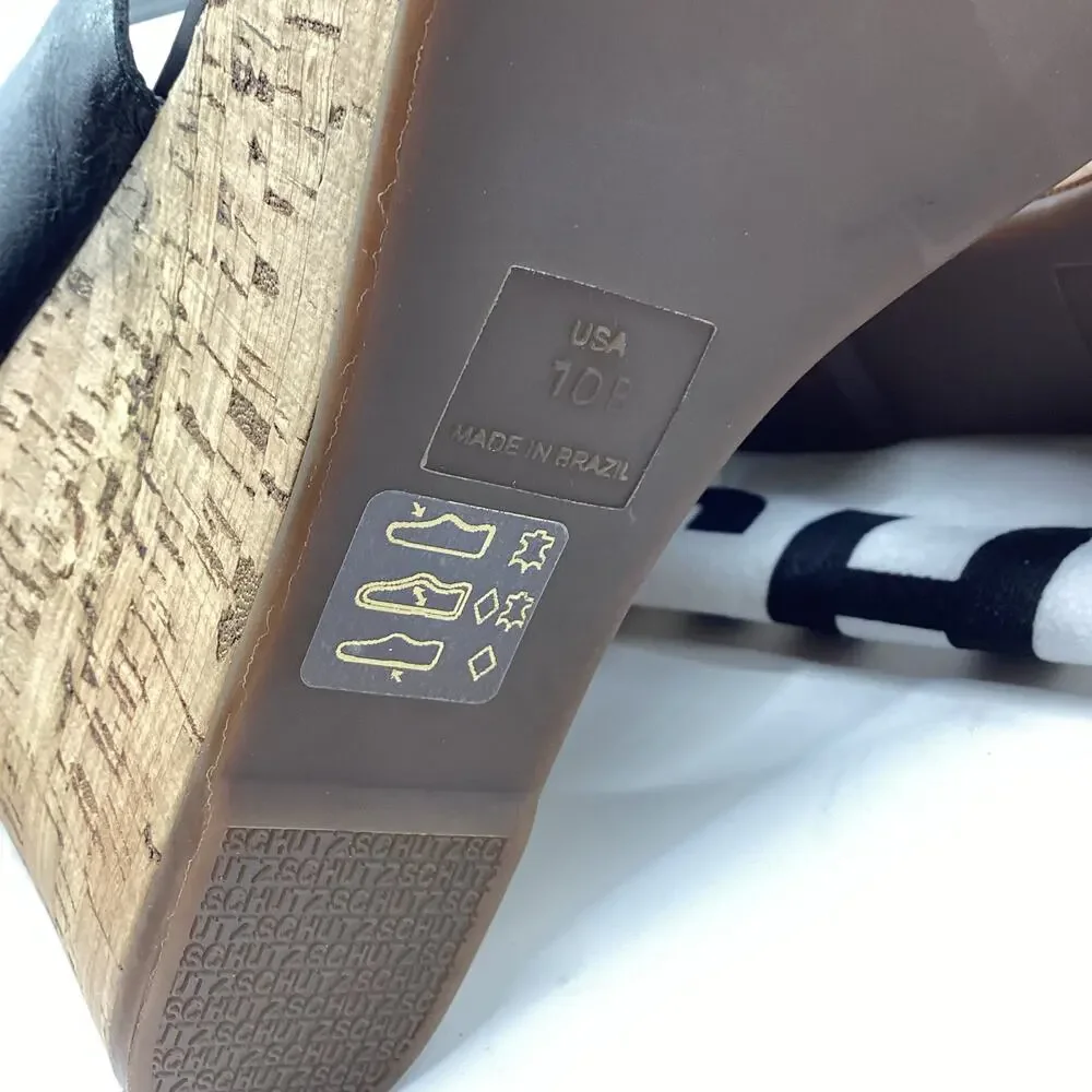 Schutz Kai Soft Black Leather Slip On Cork Wedge Sandal 10 NEW Dustbag
